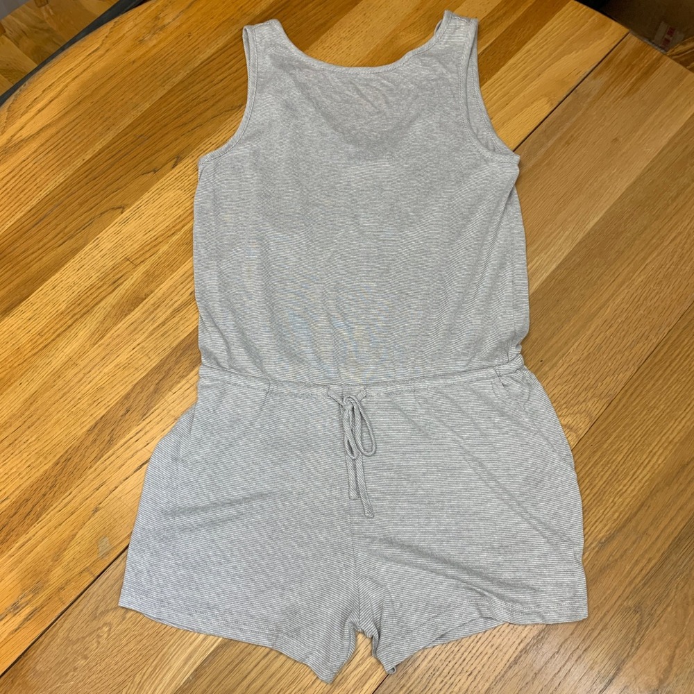 Prana Womens Grey Striped Hemp Blend Sleeveless Romper‎ Size Medium Drawstring